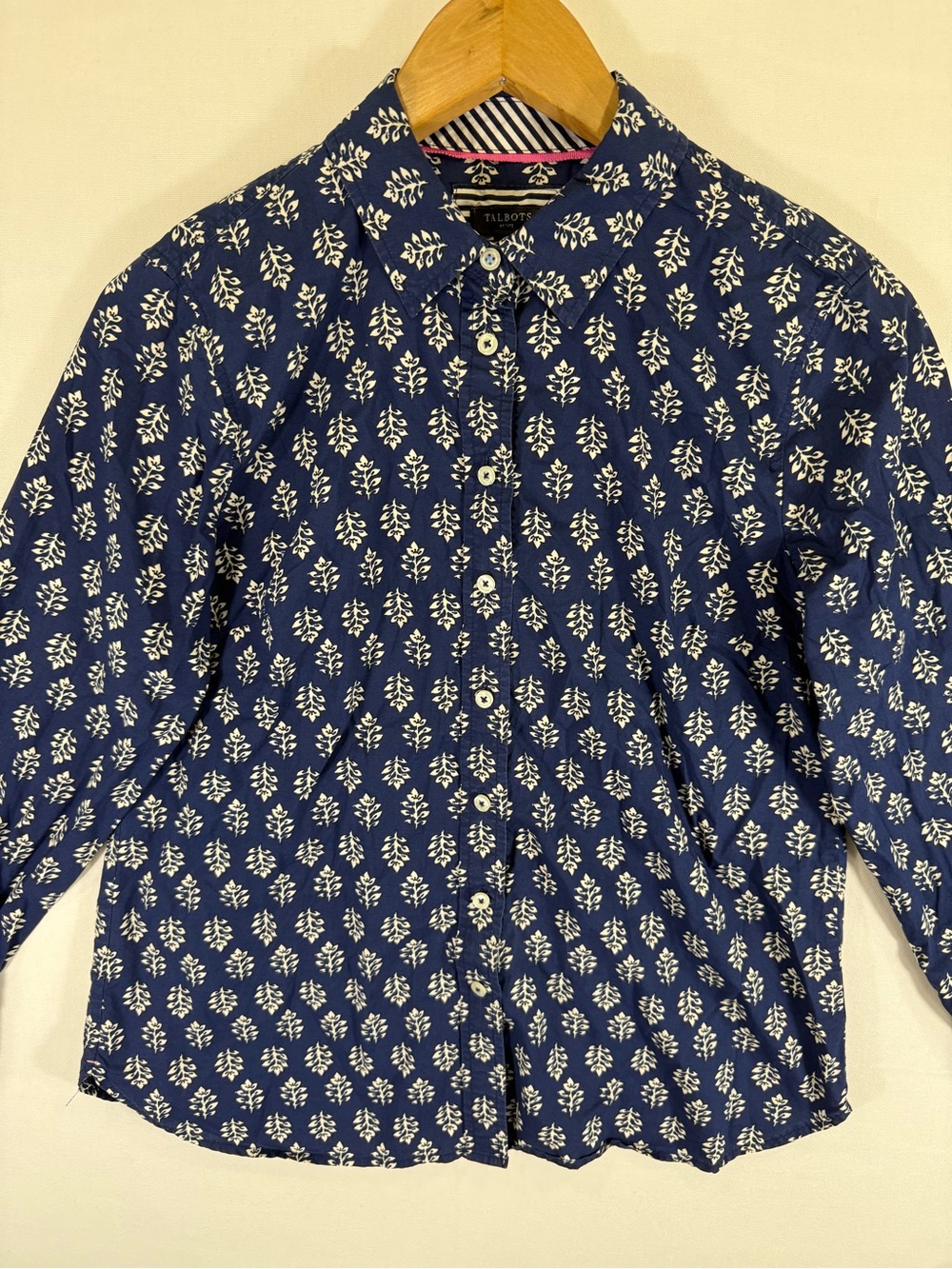 Talbots Navy Blue Floral-Print Button Down Shirt